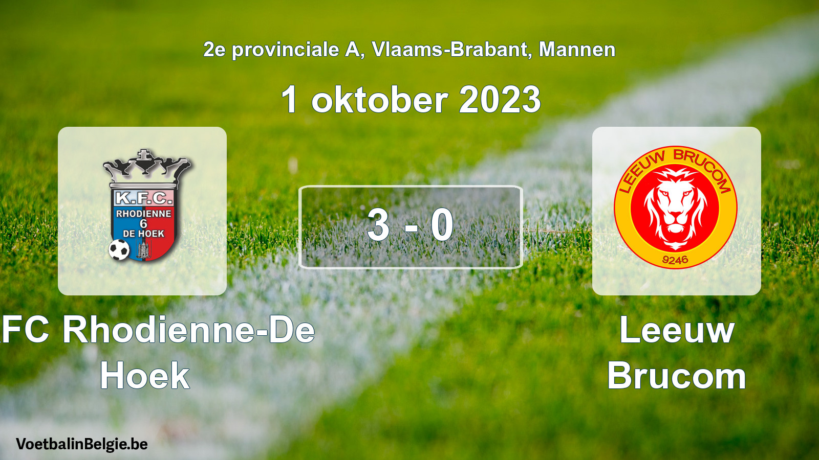 Gespeelde wedstrijd mannenvoetbal: KFC Rhodienne-De Hoek - Leeuw Brucom 3 - 0 (1 oktober 2023)