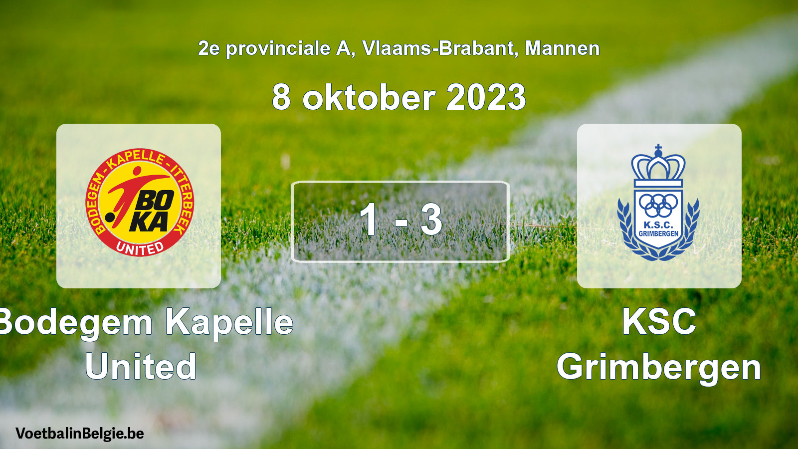 Gespeelde wedstrijd mannenvoetbal: Bodegem Kapelle United - KSC Grimbergen 1 - 3 (8 oktober 2023)