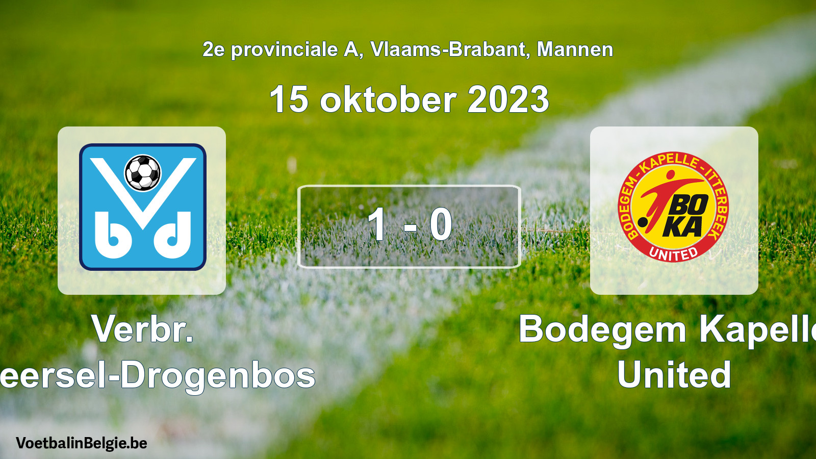 Gespeelde wedstrijd mannenvoetbal: Verbr. Beersel-Drogenbos - Bodegem Kapelle United 1 - 0 (15 oktober 2023)