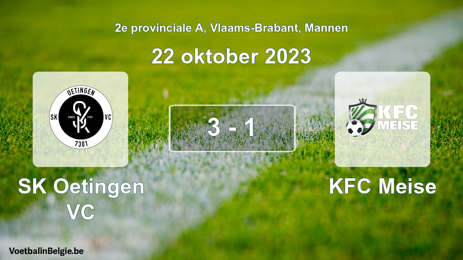 Gespeelde wedstrijd mannenvoetbal: SK Oetingen VC - KFC Meise 3 - 1 (22 oktober 2023)