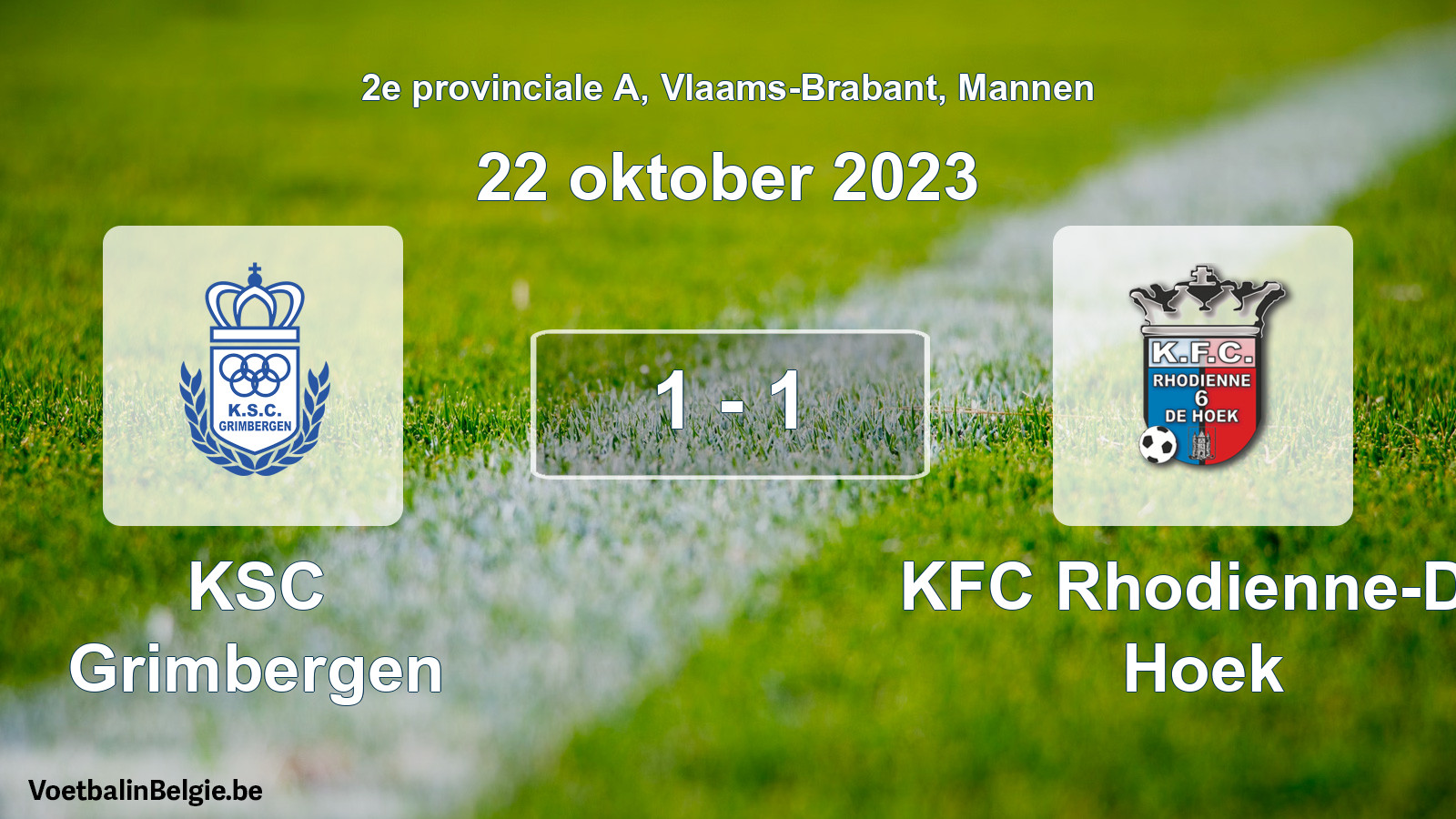 Gespeelde wedstrijd mannenvoetbal: KSC Grimbergen - KFC Rhodienne-De Hoek 1 - 1 (22 oktober 2023)