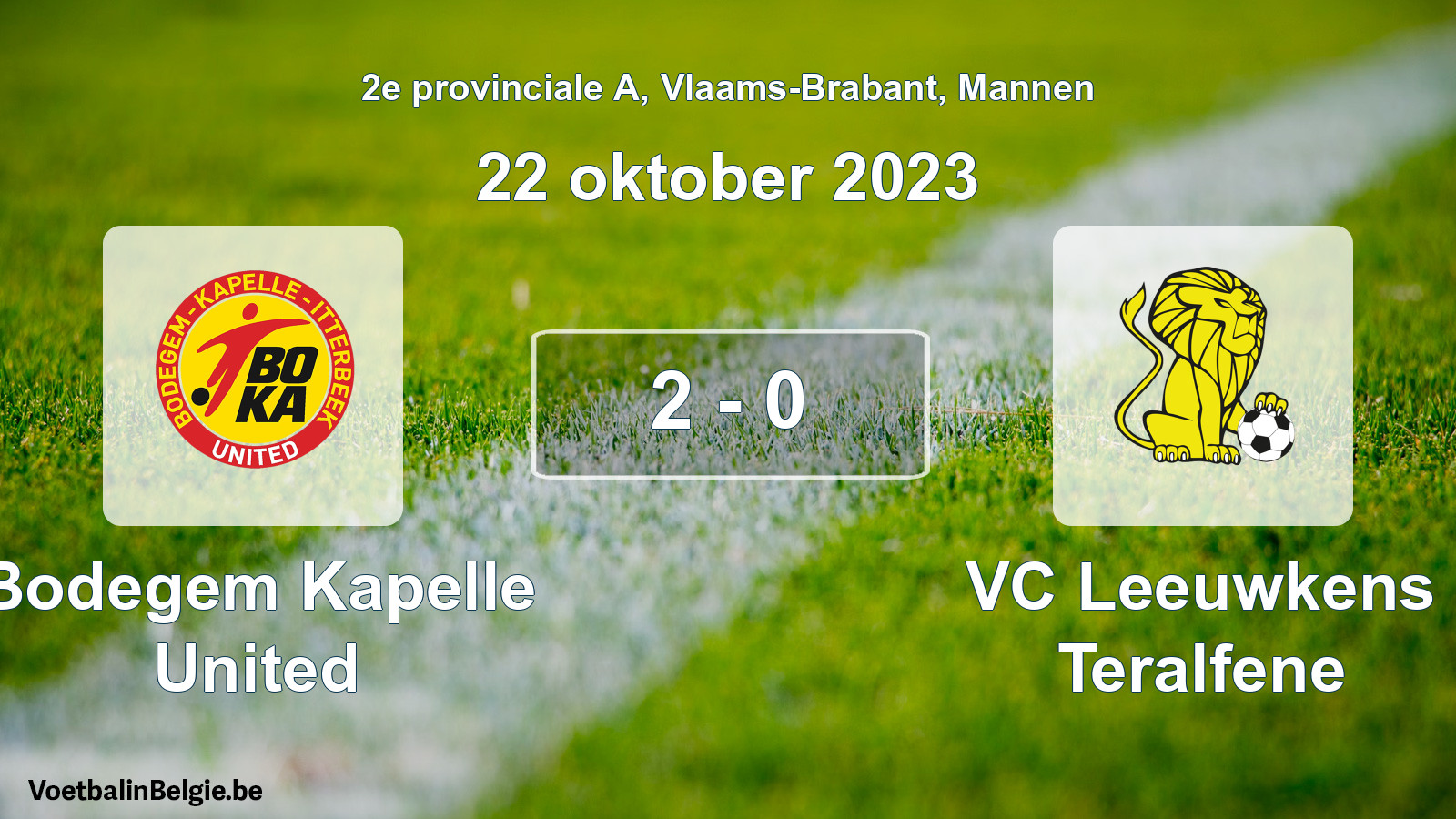 Gespeelde wedstrijd mannenvoetbal: Bodegem Kapelle United - VC Leeuwkens Teralfene 2 - 0 (22 oktober 2023)