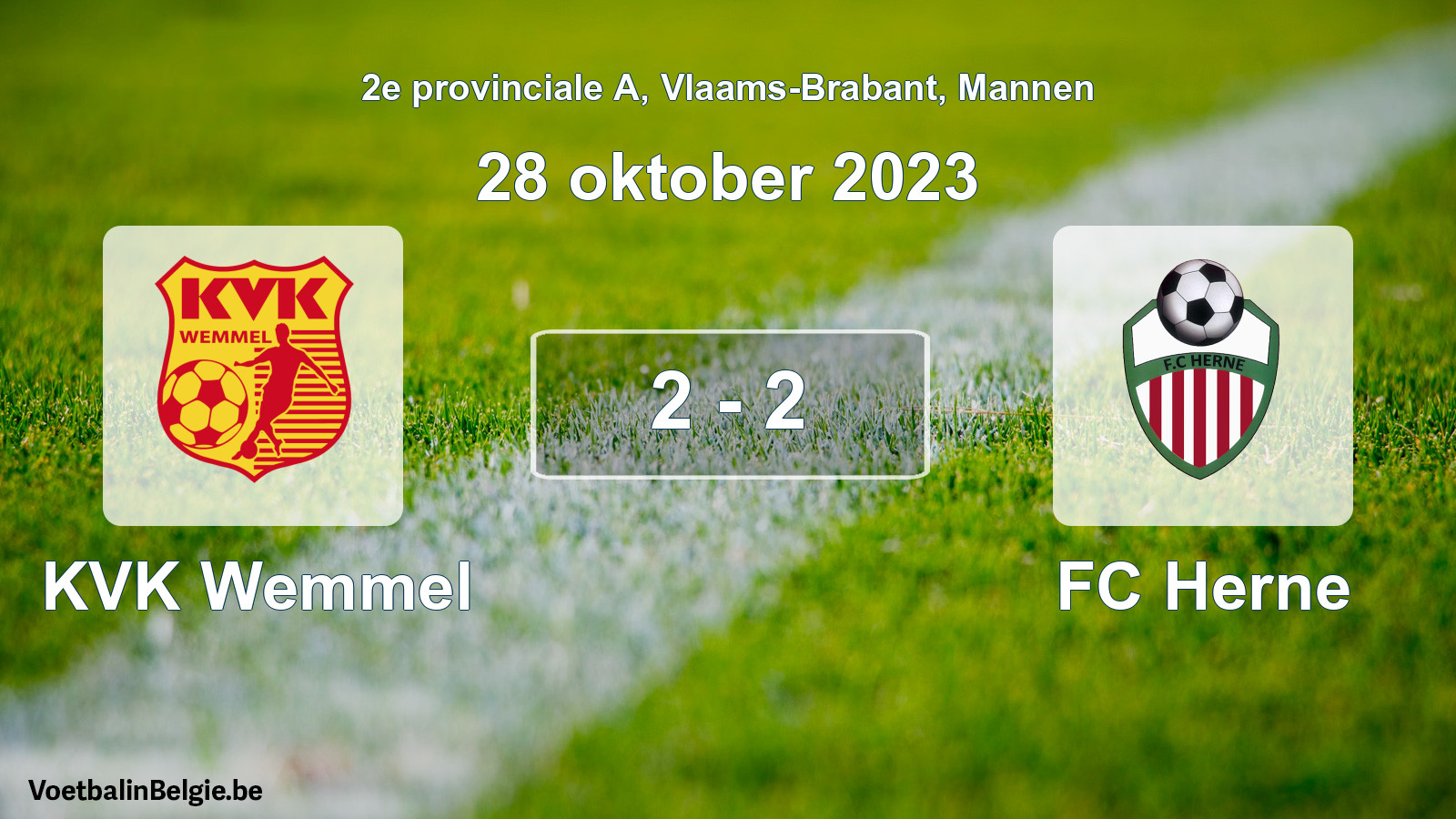 Gespeelde wedstrijd mannenvoetbal: KVK Wemmel - FC Herne 2 - 2 (28 oktober 2023)