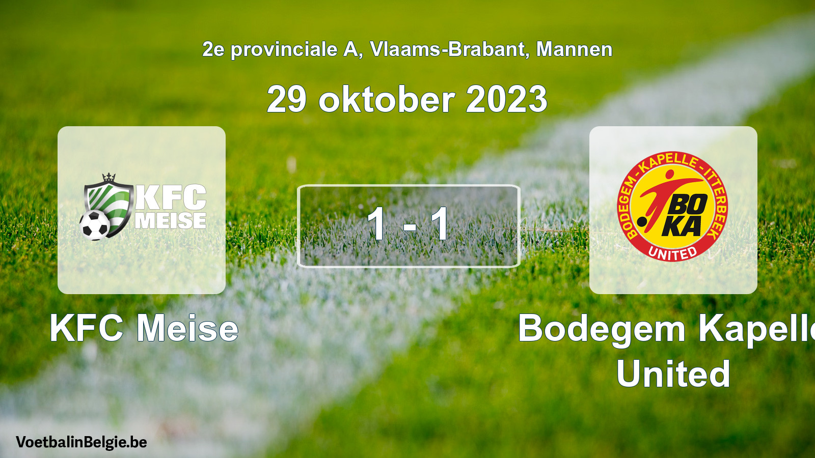 Gespeelde wedstrijd mannenvoetbal: KFC Meise - Bodegem Kapelle United 1 - 1 (29 oktober 2023)