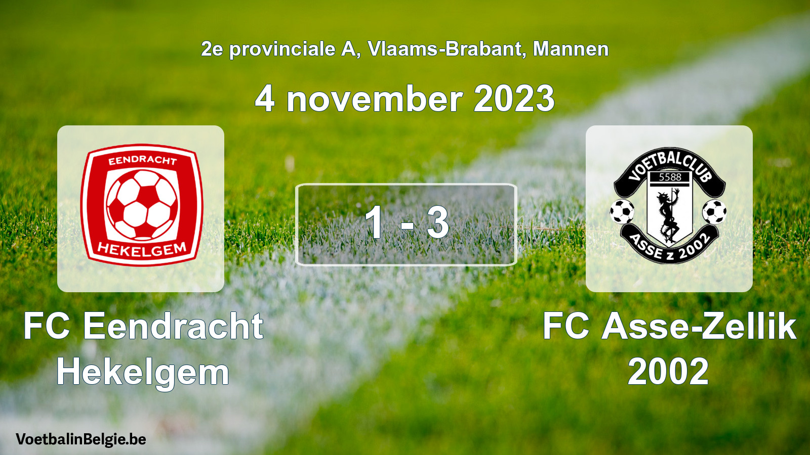 Gespeelde wedstrijd mannenvoetbal: FC Eendracht Hekelgem - FC Asse-Zellik 2002 1 - 3 (4 november 2023)