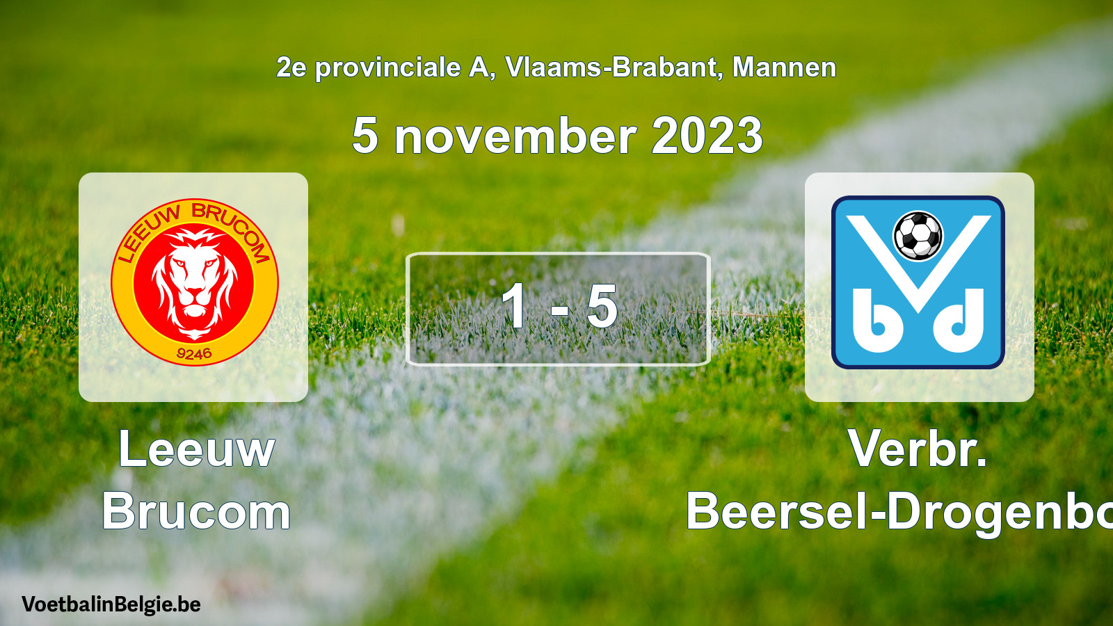 Gespeelde wedstrijd mannenvoetbal: Leeuw Brucom - Verbr. Beersel-Drogenbos 1 - 5 (5 november 2023)