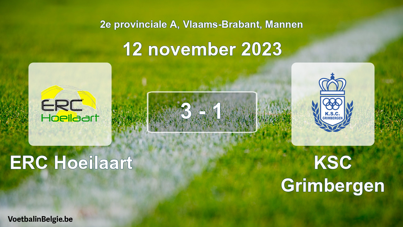 Gespeelde wedstrijd mannenvoetbal: ERC Hoeilaart - KSC Grimbergen 3 - 1 (12 november 2023)