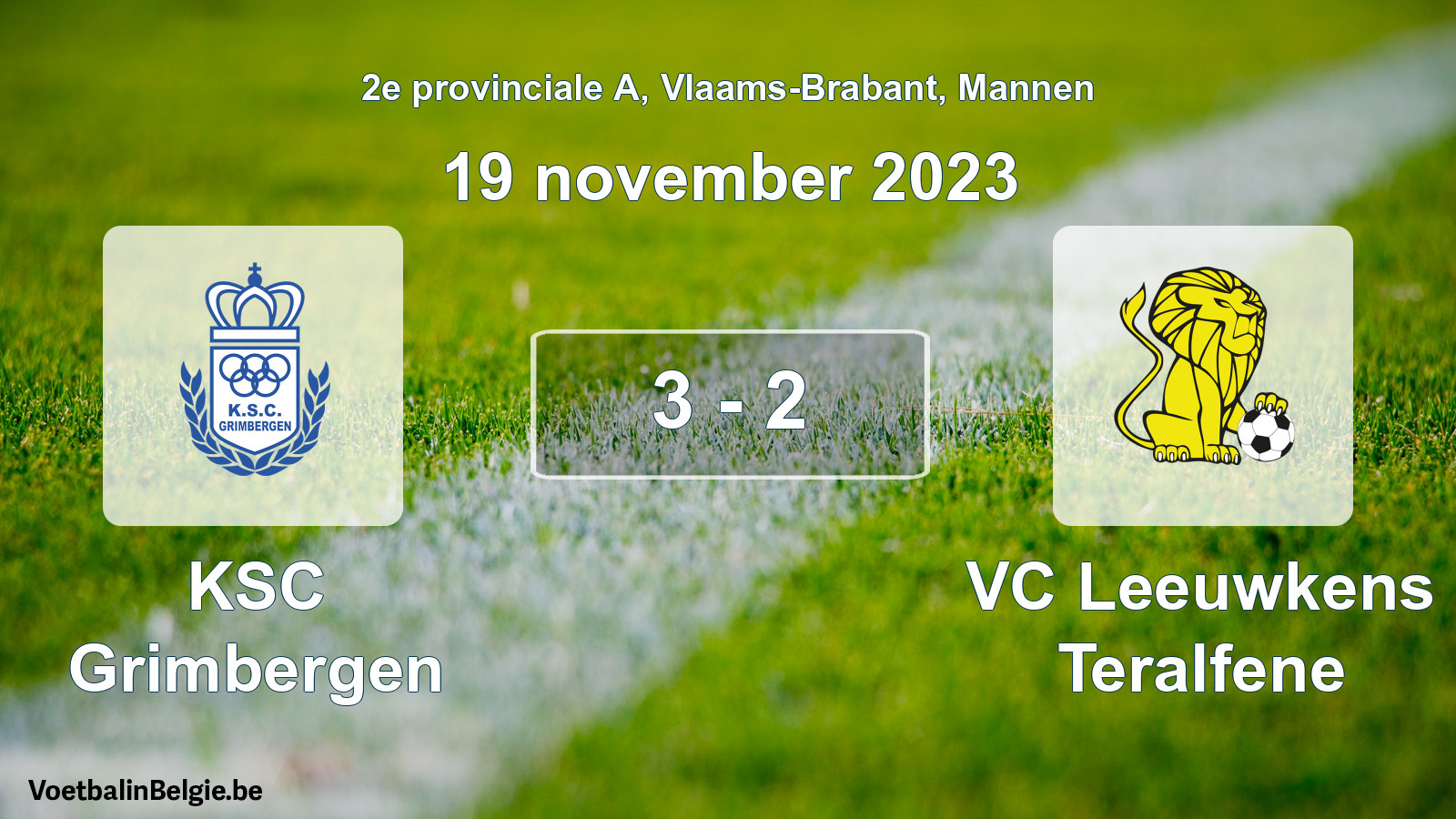 Gespeelde wedstrijd mannenvoetbal: KSC Grimbergen - VC Leeuwkens Teralfene 3 - 2 (19 november 2023)