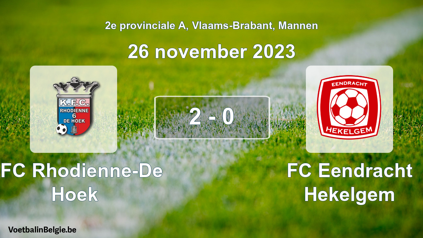 Gespeelde wedstrijd mannenvoetbal: KFC Rhodienne-De Hoek - FC Eendracht Hekelgem 2 - 0 (26 november 2023)