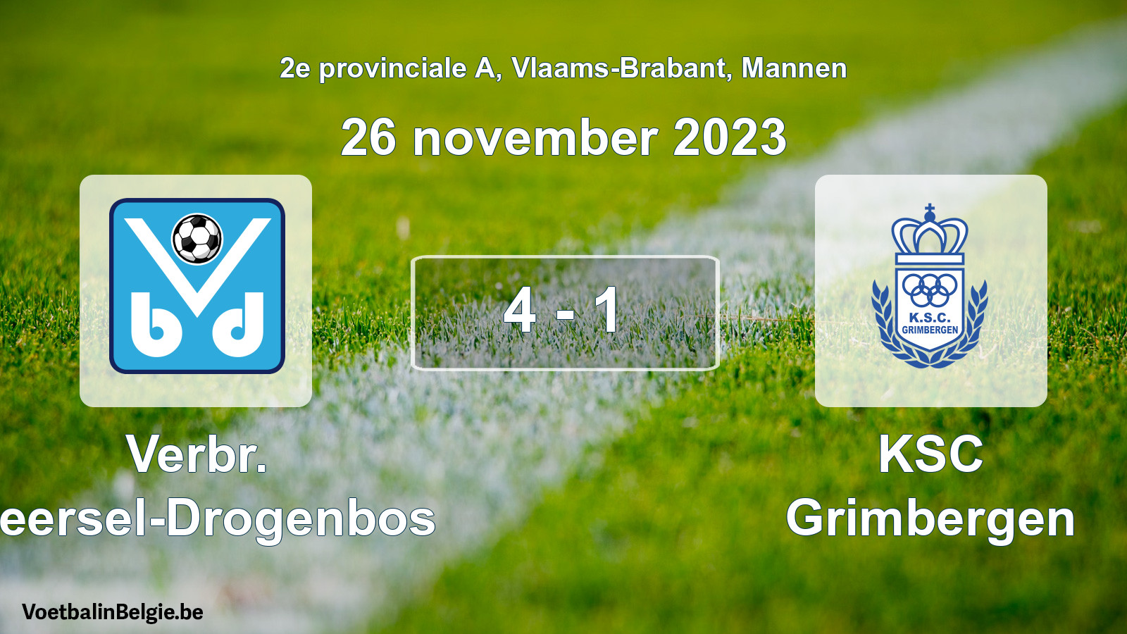 Gespeelde wedstrijd mannenvoetbal: Verbr. Beersel-Drogenbos - KSC Grimbergen 4 - 1 (26 november 2023)