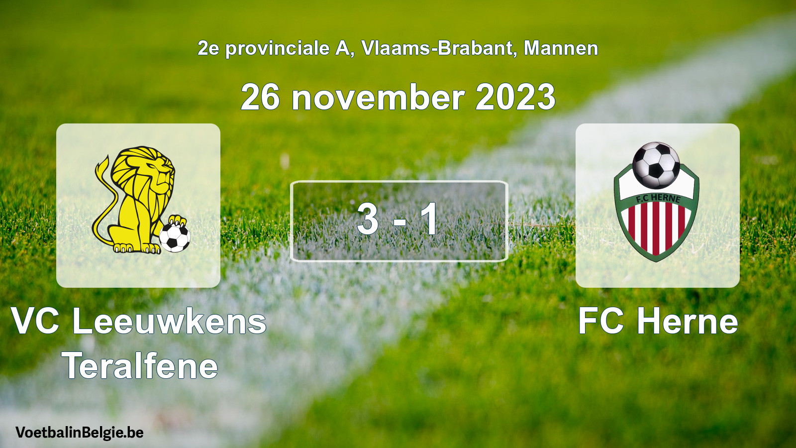 Gespeelde wedstrijd mannenvoetbal: VC Leeuwkens Teralfene - FC Herne 3 - 1 (26 november 2023)