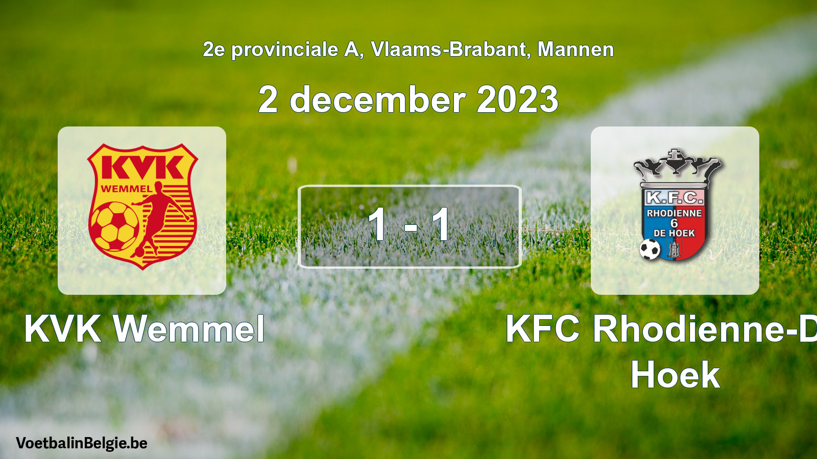Gespeelde wedstrijd mannenvoetbal: KVK Wemmel - KFC Rhodienne-De Hoek 1 - 1 (2 december 2023)
