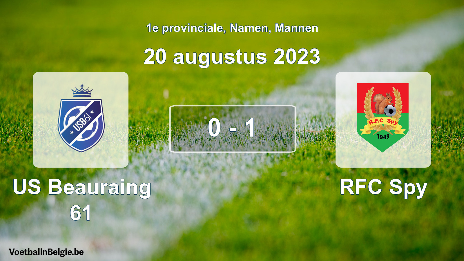 Gespeelde wedstrijd mannenvoetbal: US Beauraing 61 - RFC Spy 0 - 1 (20 augustus 2023)