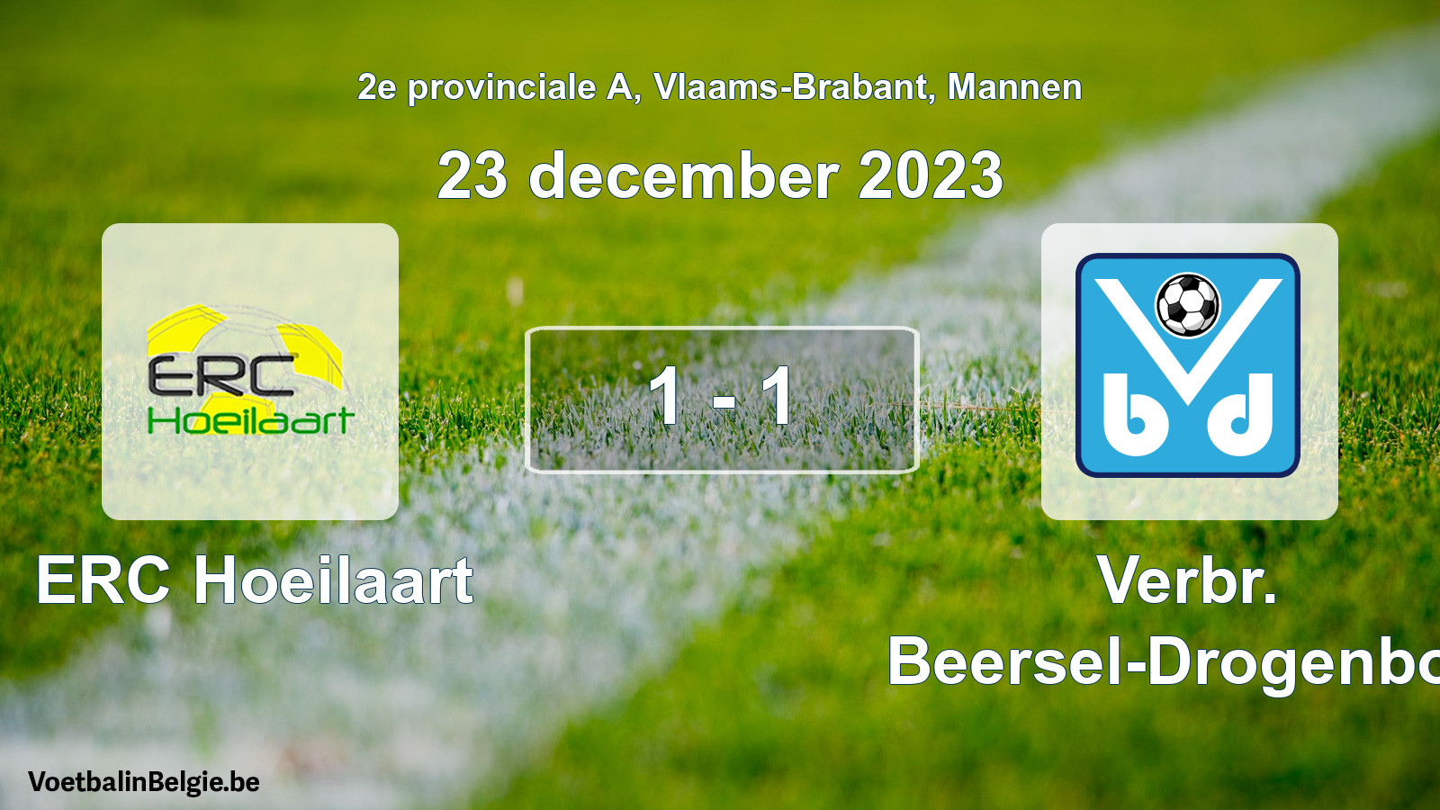 Gespeelde wedstrijd mannenvoetbal: ERC Hoeilaart - Verbr. Beersel-Drogenbos 1 - 1 (23 december 2023)