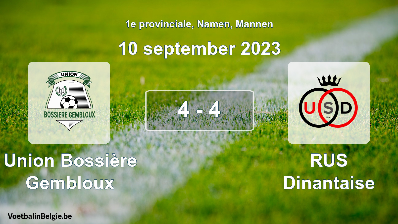 Gespeelde wedstrijd mannenvoetbal: Union Bossière Gembloux - RUS Dinantaise 4 - 4 (10 september 2023)