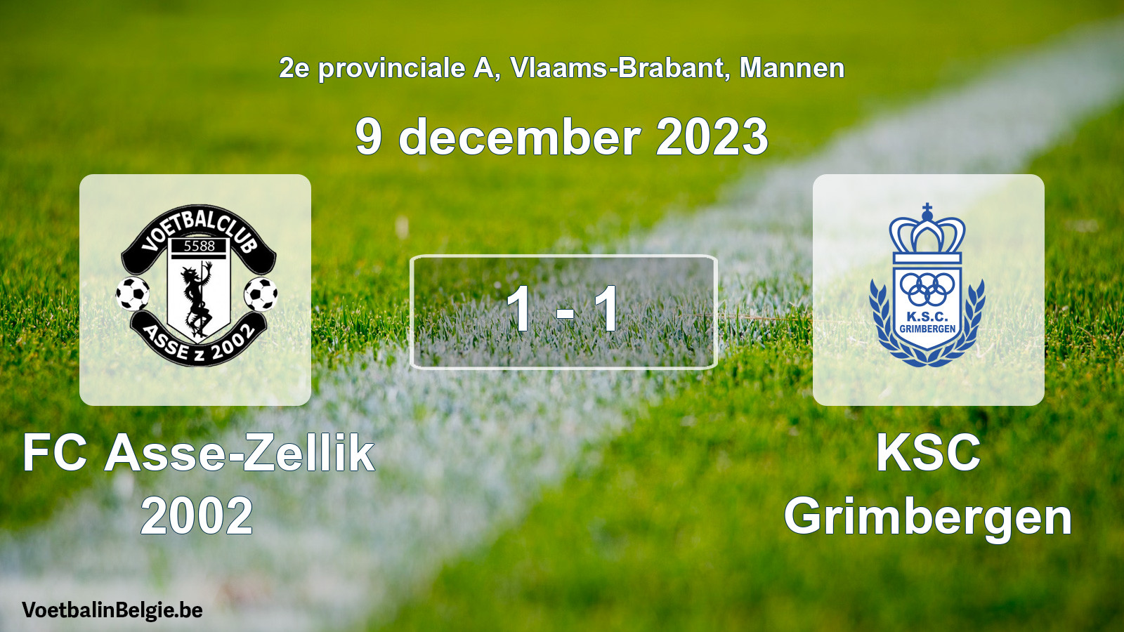 Gespeelde wedstrijd mannenvoetbal: FC Asse-Zellik 2002 - KSC Grimbergen 1 - 1 (9 december 2023)