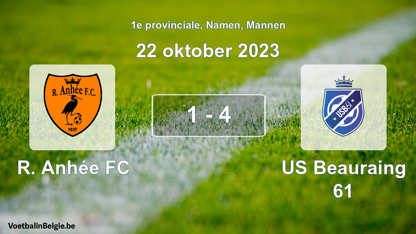 Gespeelde wedstrijd mannenvoetbal: R. Anhée FC - US Beauraing 61 1 - 4 (22 oktober 2023)