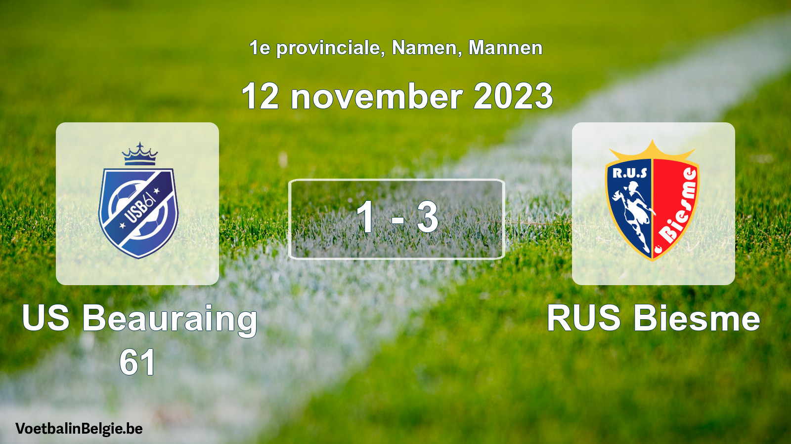 Gespeelde wedstrijd mannenvoetbal: US Beauraing 61 - RUS Biesme 1 - 3 (12 november 2023)