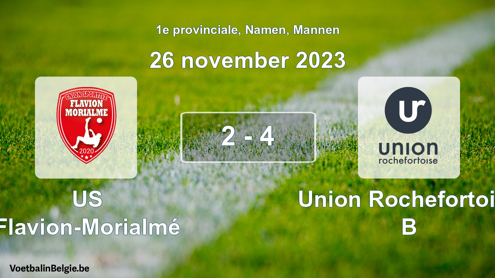 Gespeelde wedstrijd mannenvoetbal: US Flavion-Morialmé - Union Rochefortoise B 2 - 4 (26 november 2023)