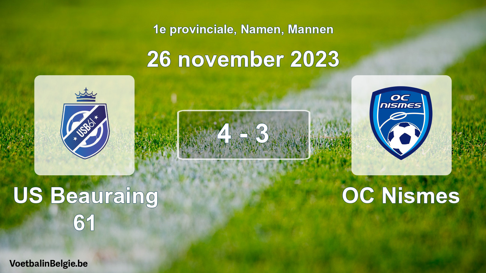 Gespeelde wedstrijd mannenvoetbal: US Beauraing 61 - OC Nismes 4 - 3 (26 november 2023)
