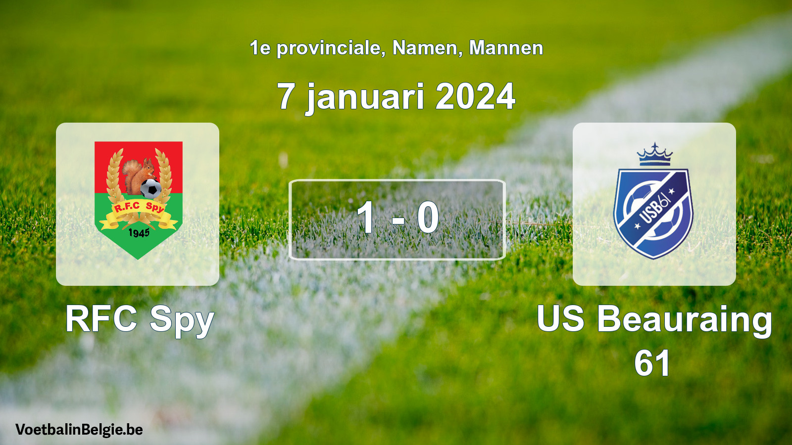 Gespeelde wedstrijd mannenvoetbal: RFC Spy - US Beauraing 61 1 - 0 (7 januari 2024)