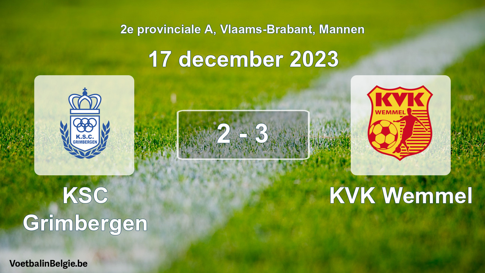 Gespeelde wedstrijd mannenvoetbal: KSC Grimbergen - KVK Wemmel 2 - 3 (17 december 2023)