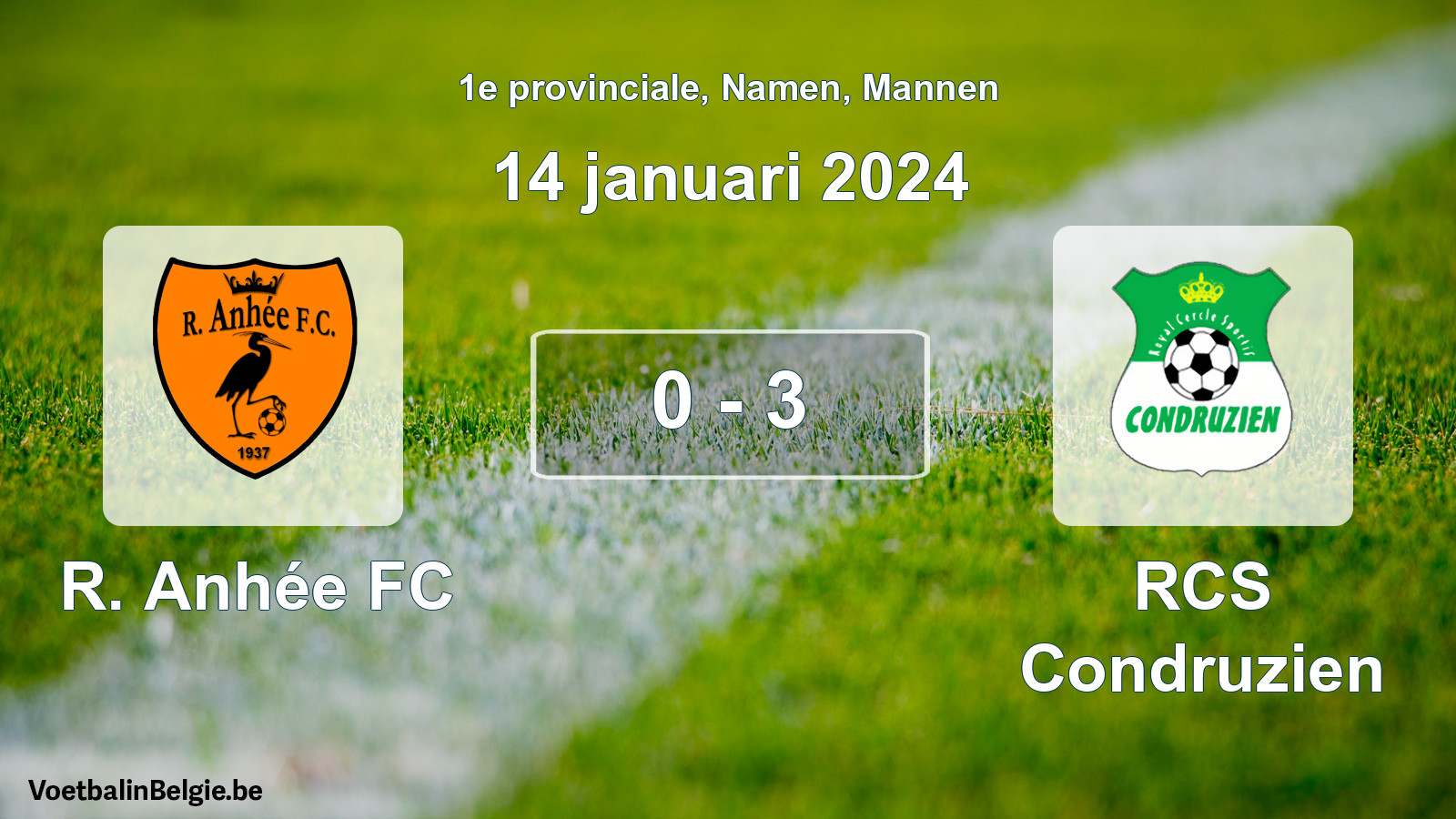 Gespeelde wedstrijd mannenvoetbal: R. Anhée FC - RCS Condruzien 0 - 3 (14 januari 2024)