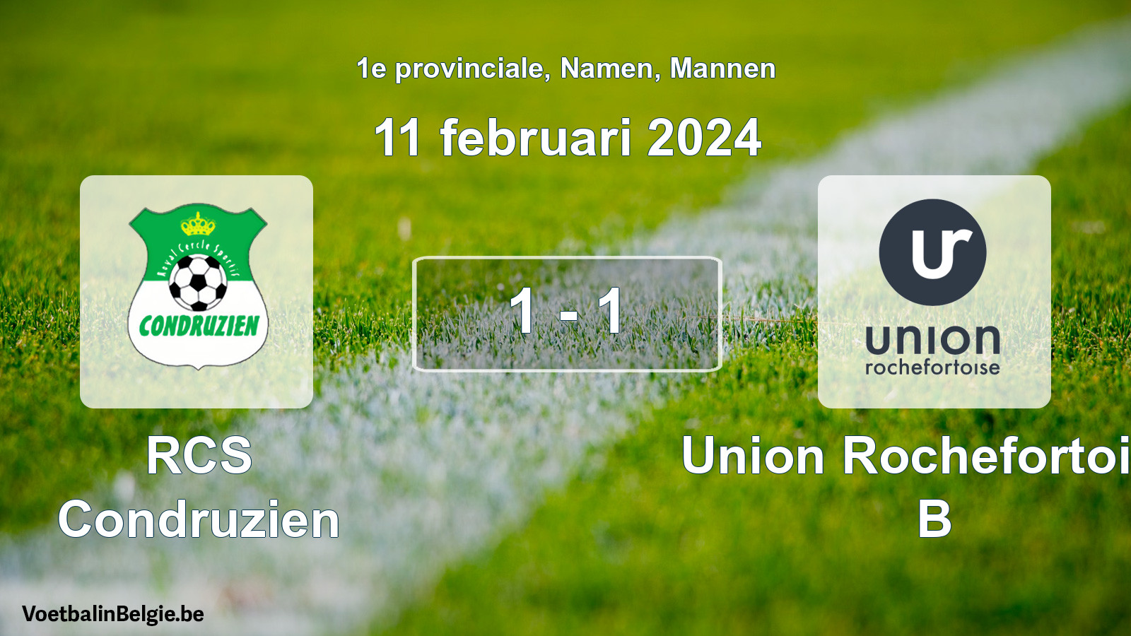 Gespeelde wedstrijd mannenvoetbal: RCS Condruzien - Union Rochefortoise B 1 - 1 (11 februari 2024)