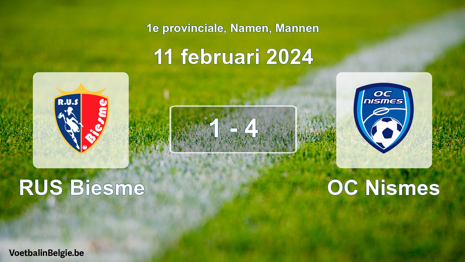 Gespeelde wedstrijd mannenvoetbal: RUS Biesme - OC Nismes 1 - 4 (11 februari 2024)