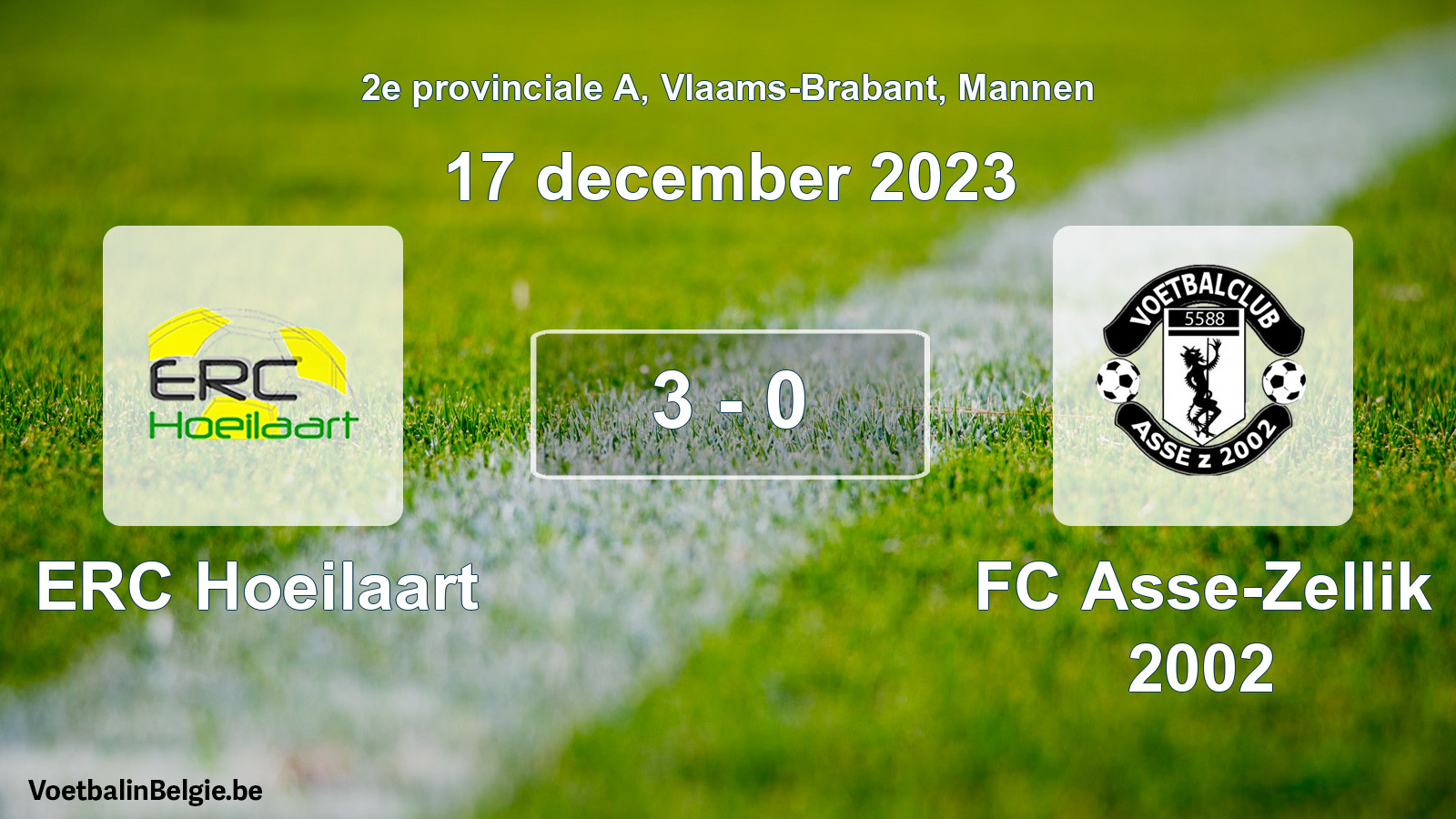 Gespeelde wedstrijd mannenvoetbal: ERC Hoeilaart - FC Asse-Zellik 2002 3 - 0 (17 december 2023)