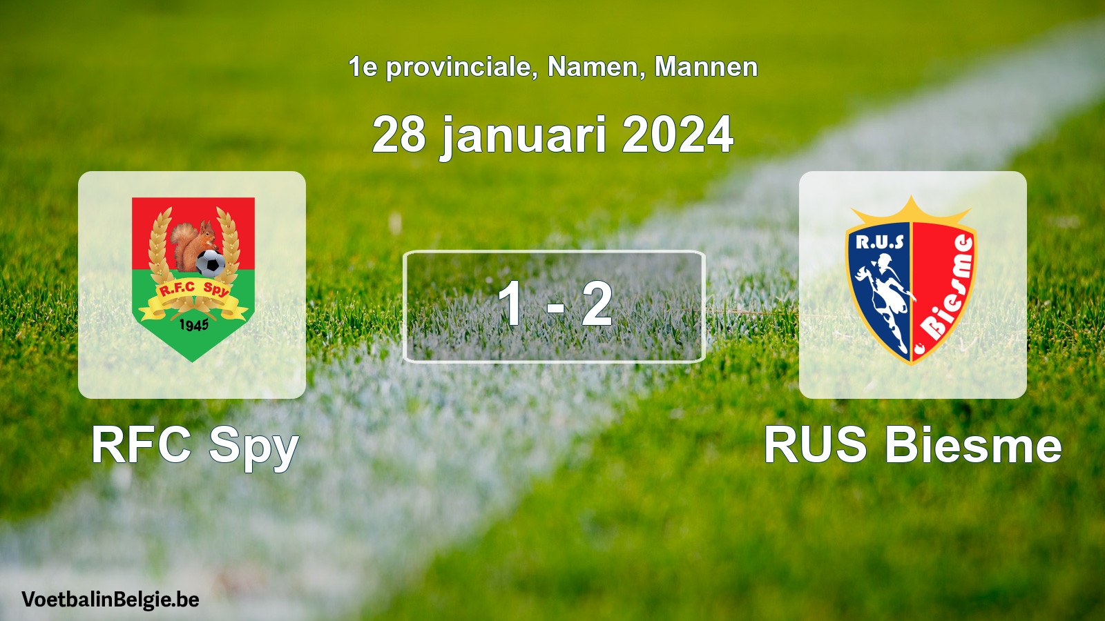 Gespeelde wedstrijd mannenvoetbal: RFC Spy - RUS Biesme 1 - 2 (28 januari 2024)