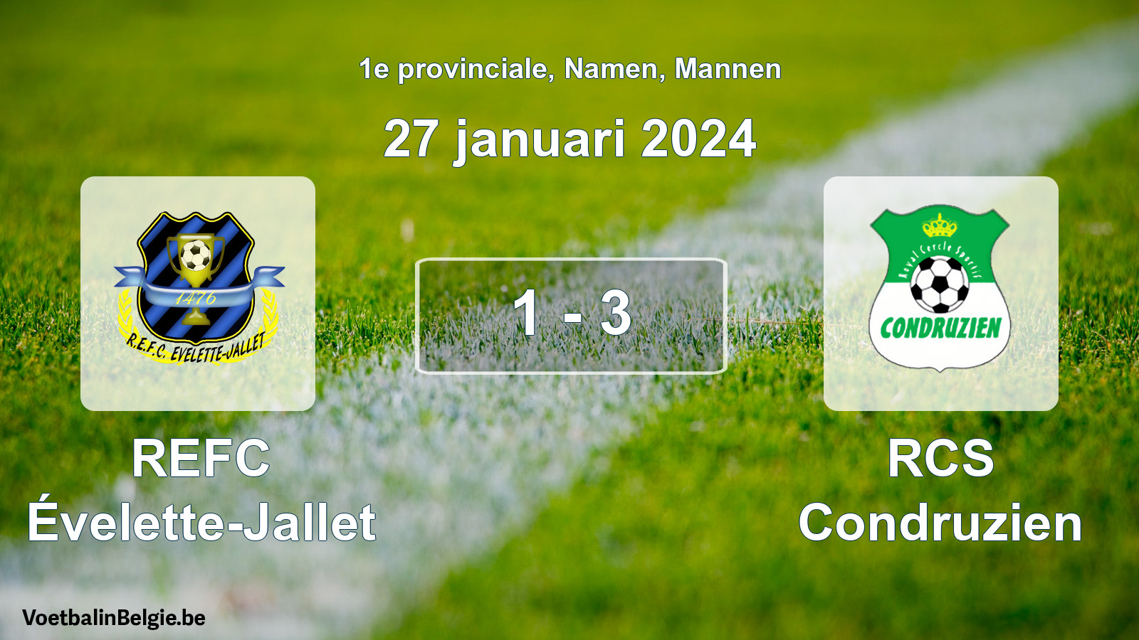 Gespeelde wedstrijd mannenvoetbal: REFC Évelette-Jallet - RCS Condruzien 1 - 3 (27 januari 2024)