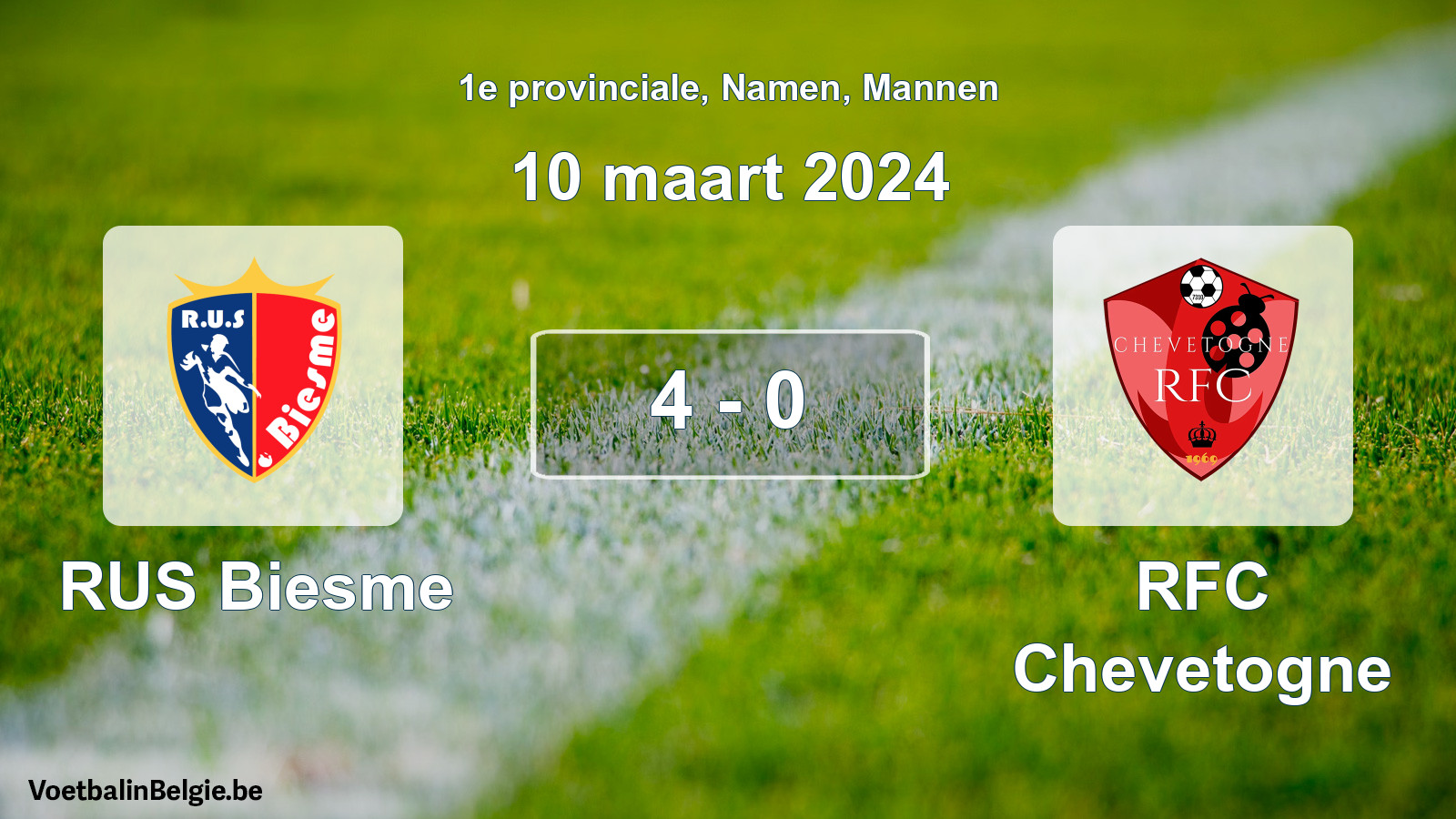 Gespeelde wedstrijd mannenvoetbal: RUS Biesme - RFC Chevetogne 4 - 0 (10 maart 2024)