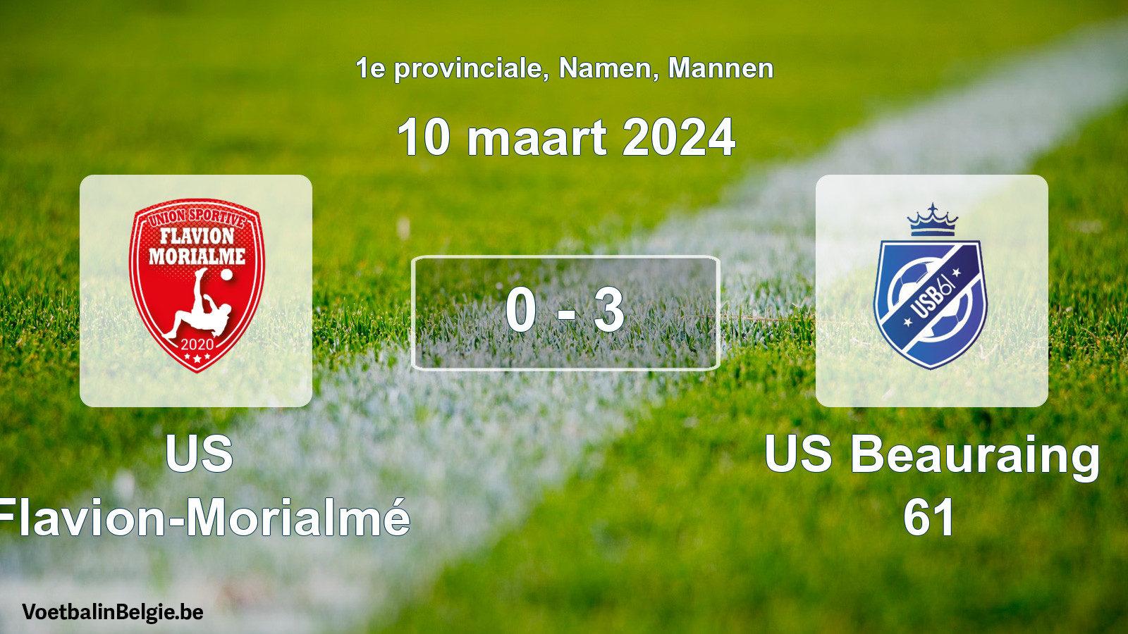 Gespeelde wedstrijd mannenvoetbal: US Flavion-Morialmé - US Beauraing 61 0 - 3 (10 maart 2024)