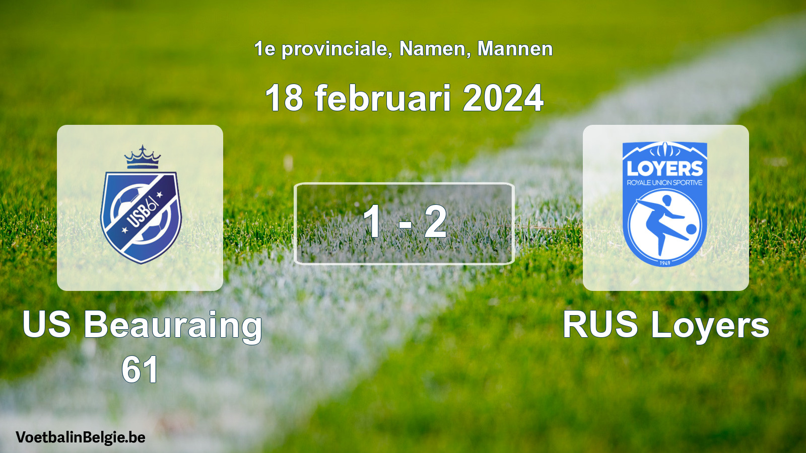 Gespeelde wedstrijd mannenvoetbal: US Beauraing 61 - RUS Loyers 1 - 2 (18 februari 2024)
