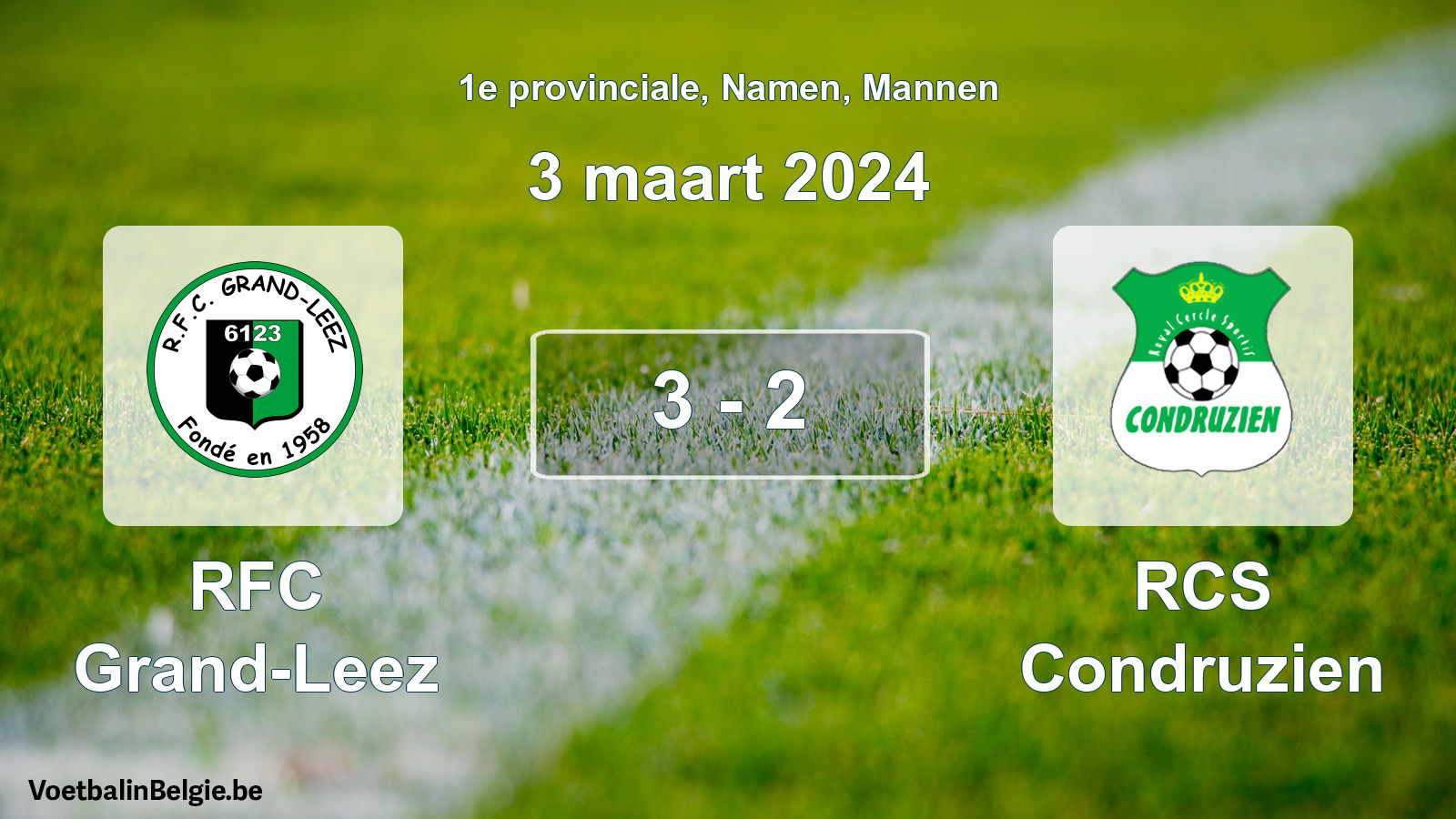 Gespeelde wedstrijd mannenvoetbal: RFC Grand-Leez - RCS Condruzien 3 - 2 (3 maart 2024)