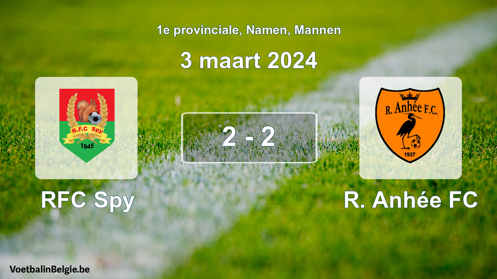 Gespeelde wedstrijd mannenvoetbal: RFC Spy - R. Anhée FC 2 - 2 (3 maart 2024)