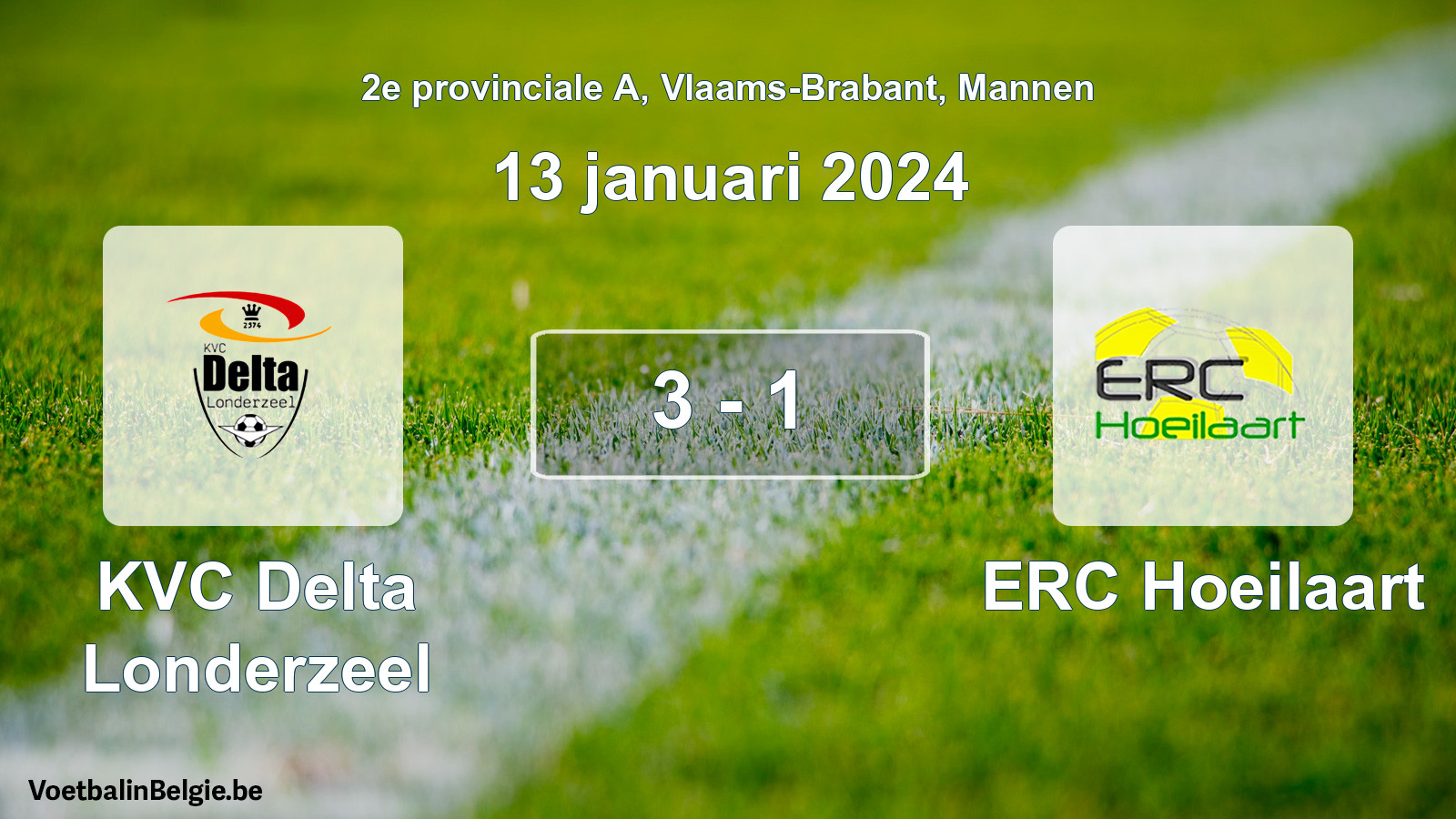 Gespeelde wedstrijd mannenvoetbal: KVC Delta Londerzeel - ERC Hoeilaart 3 - 1 (13 januari 2024)