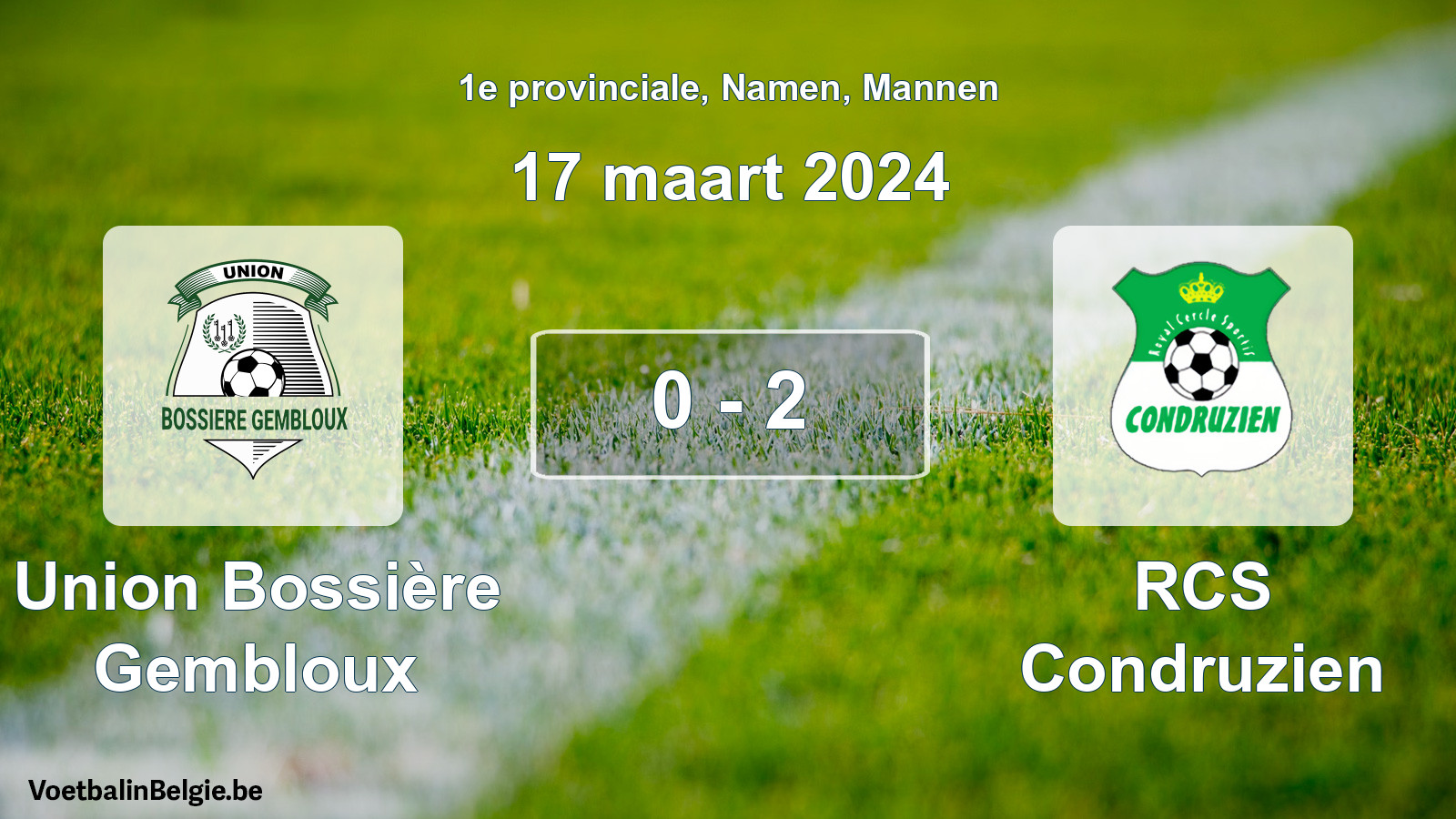 Gespeelde wedstrijd mannenvoetbal: Union Bossière Gembloux - RCS Condruzien 0 - 2 (17 maart 2024)