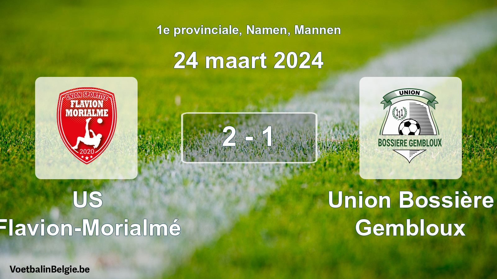 Gespeelde wedstrijd mannenvoetbal: US Flavion-Morialmé - Union Bossière Gembloux 2 - 1 (24 maart 2024)