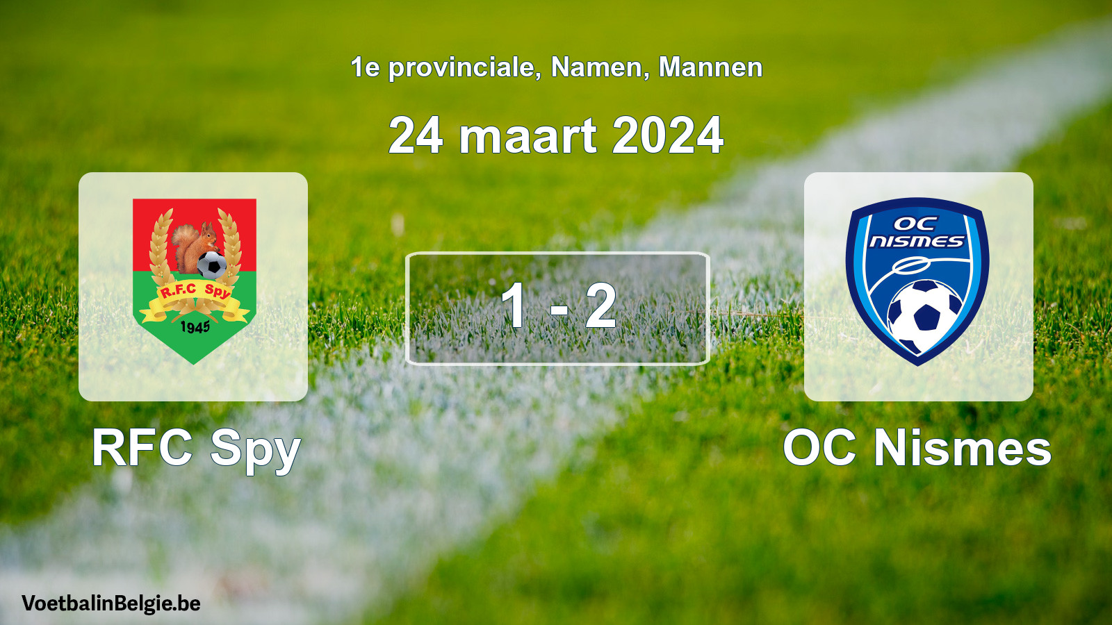 Gespeelde wedstrijd mannenvoetbal: RFC Spy - OC Nismes 1 - 2 (24 maart 2024)