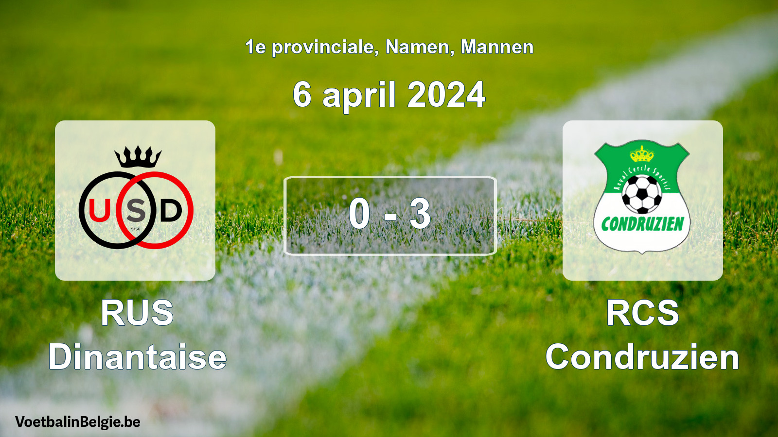 Gespeelde wedstrijd mannenvoetbal: RUS Dinantaise - RCS Condruzien 0 - 3 (6 april 2024)