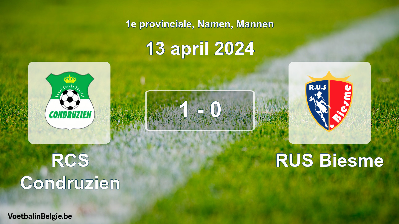 Gespeelde wedstrijd mannenvoetbal: RCS Condruzien - RUS Biesme 1 - 0 (13 april 2024)