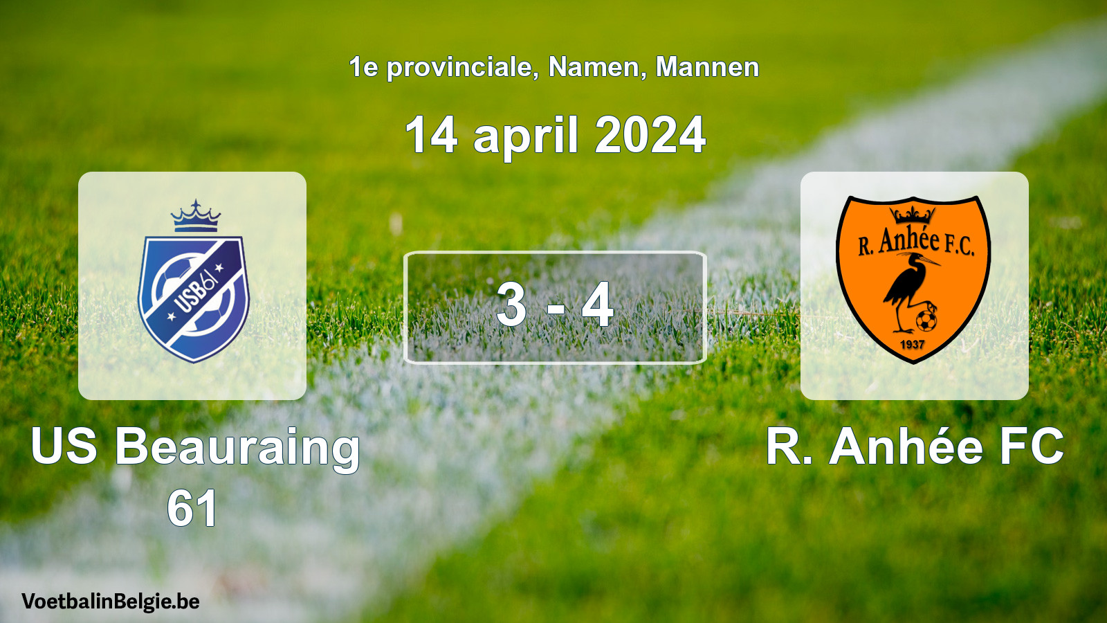 Gespeelde wedstrijd mannenvoetbal: US Beauraing 61 - R. Anhée FC 3 - 4 (14 april 2024)
