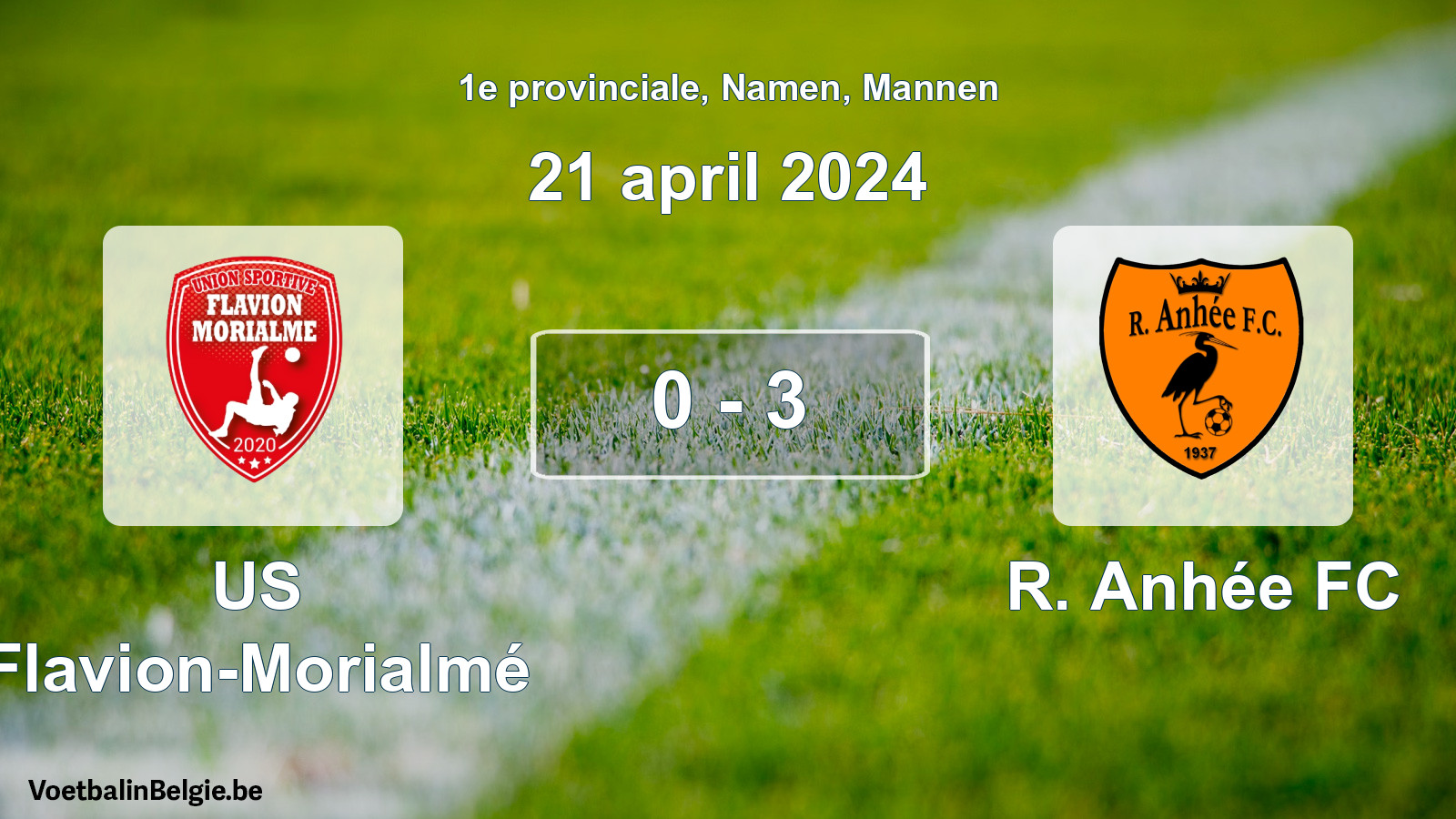 Gespeelde wedstrijd mannenvoetbal: US Flavion-Morialmé - R. Anhée FC 0 - 3 (21 april 2024)