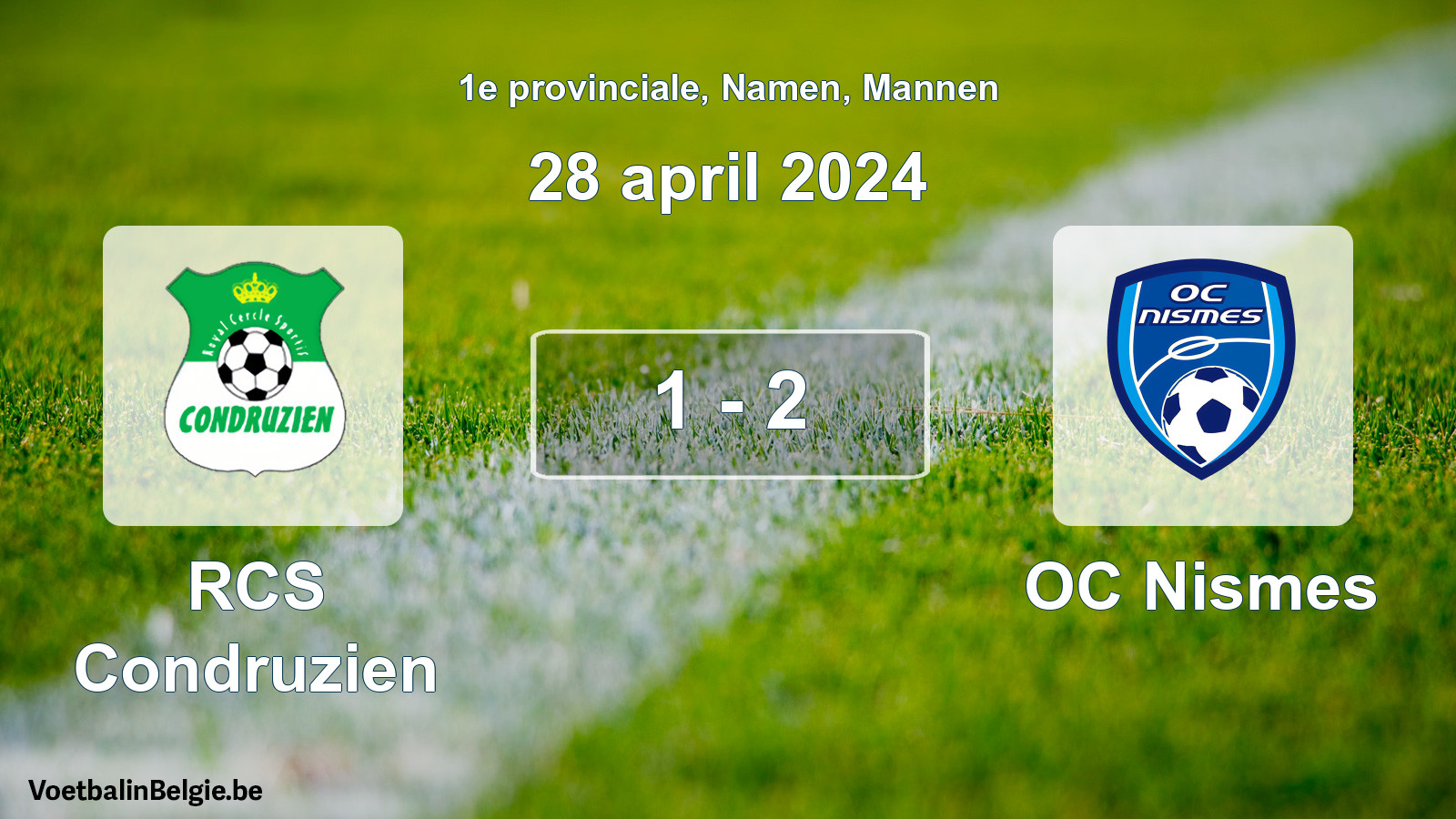 Gespeelde wedstrijd mannenvoetbal: RCS Condruzien - OC Nismes 1 - 2 (28 april 2024)