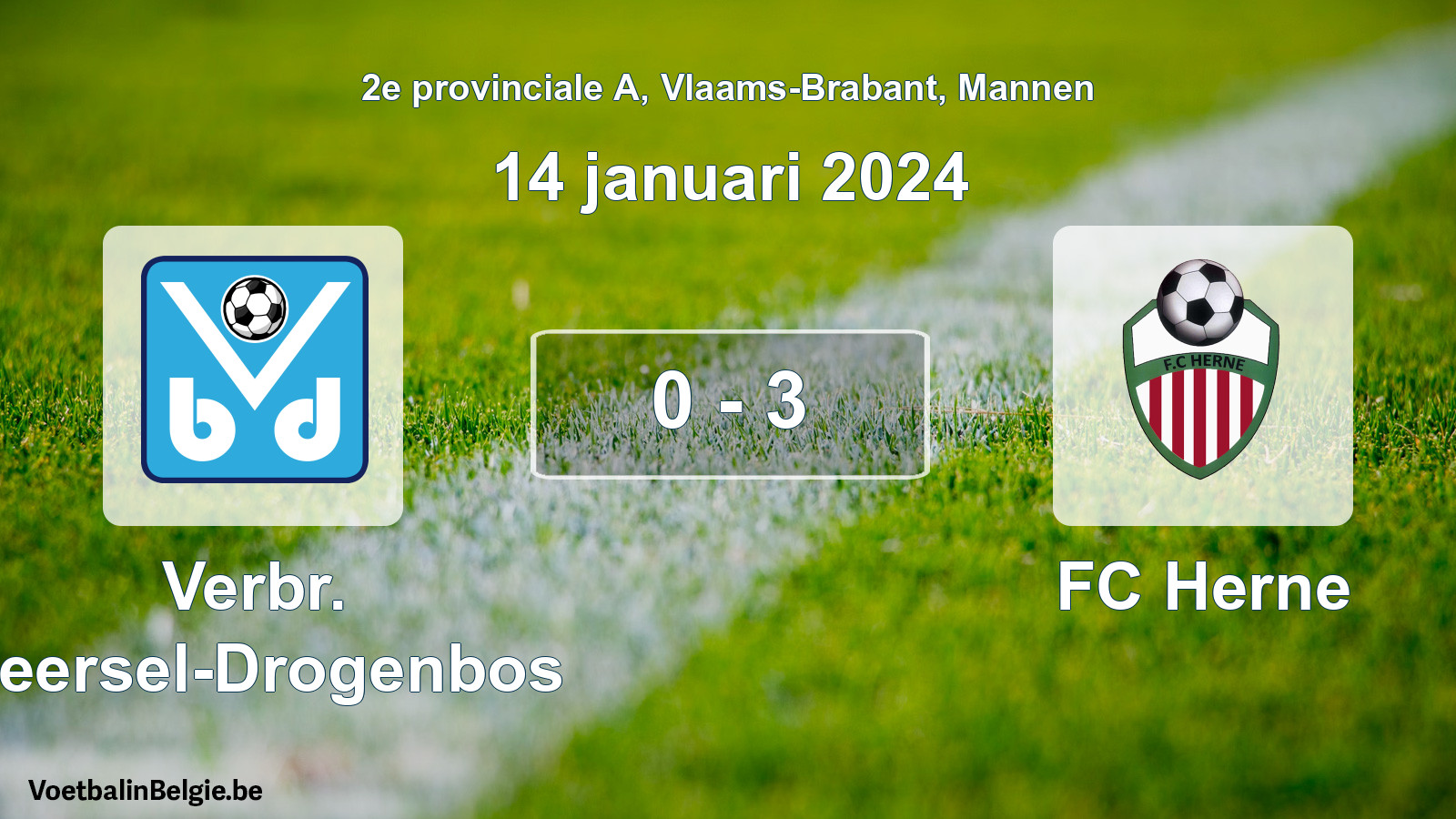 Gespeelde wedstrijd mannenvoetbal: Verbr. Beersel-Drogenbos - FC Herne 0 - 3 (14 januari 2024)