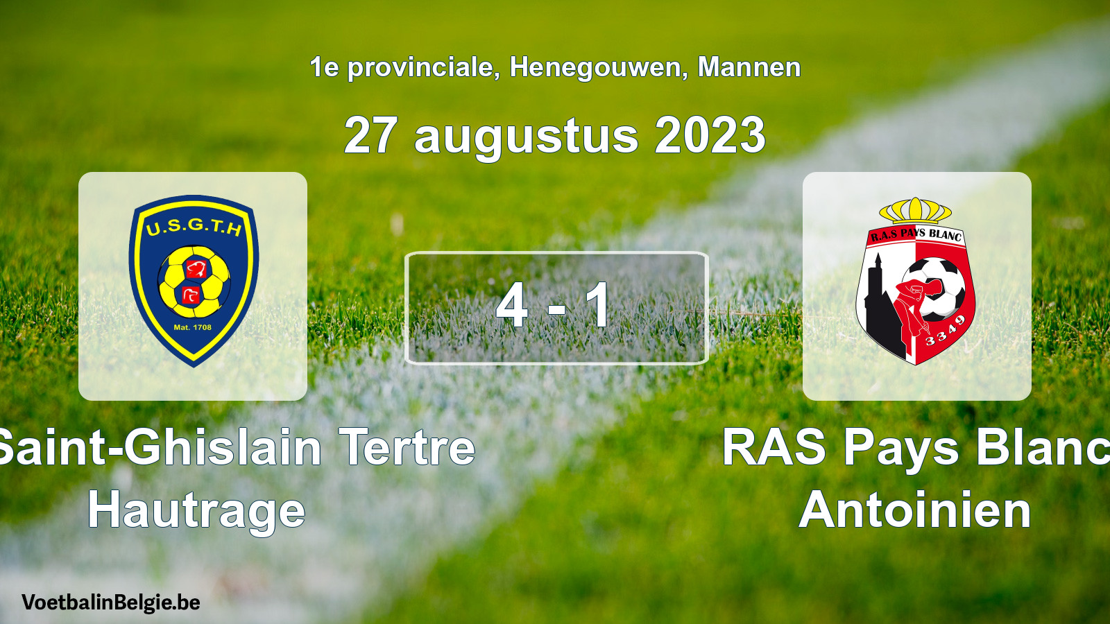 Gespeelde wedstrijd mannenvoetbal: U. Saint-Ghislain Tertre Hautrage - RAS Pays Blanc Antoinien 4 - 1 (27 augustus 2023)