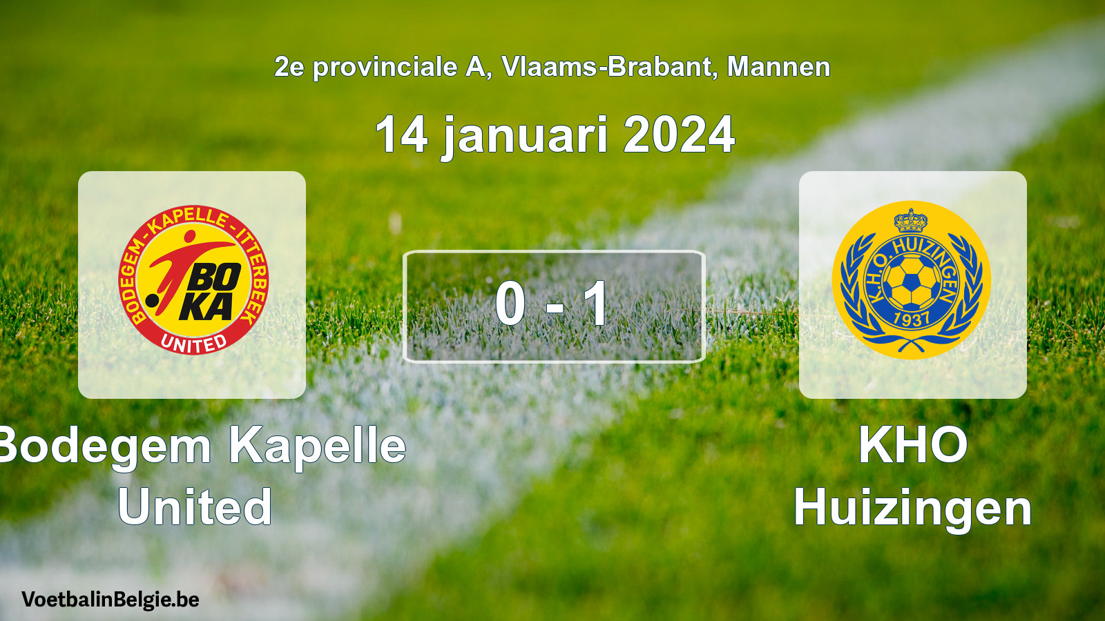 Gespeelde wedstrijd mannenvoetbal: Bodegem Kapelle United - KHO Huizingen 0 - 1 (14 januari 2024)