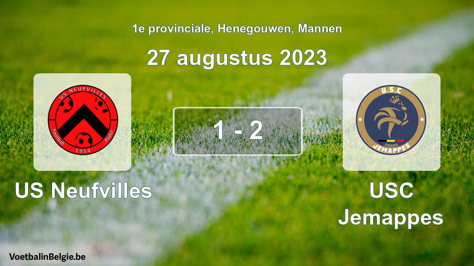 Gespeelde wedstrijd mannenvoetbal: US Neufvilles - USC Jemappes 1 - 2 (27 augustus 2023)